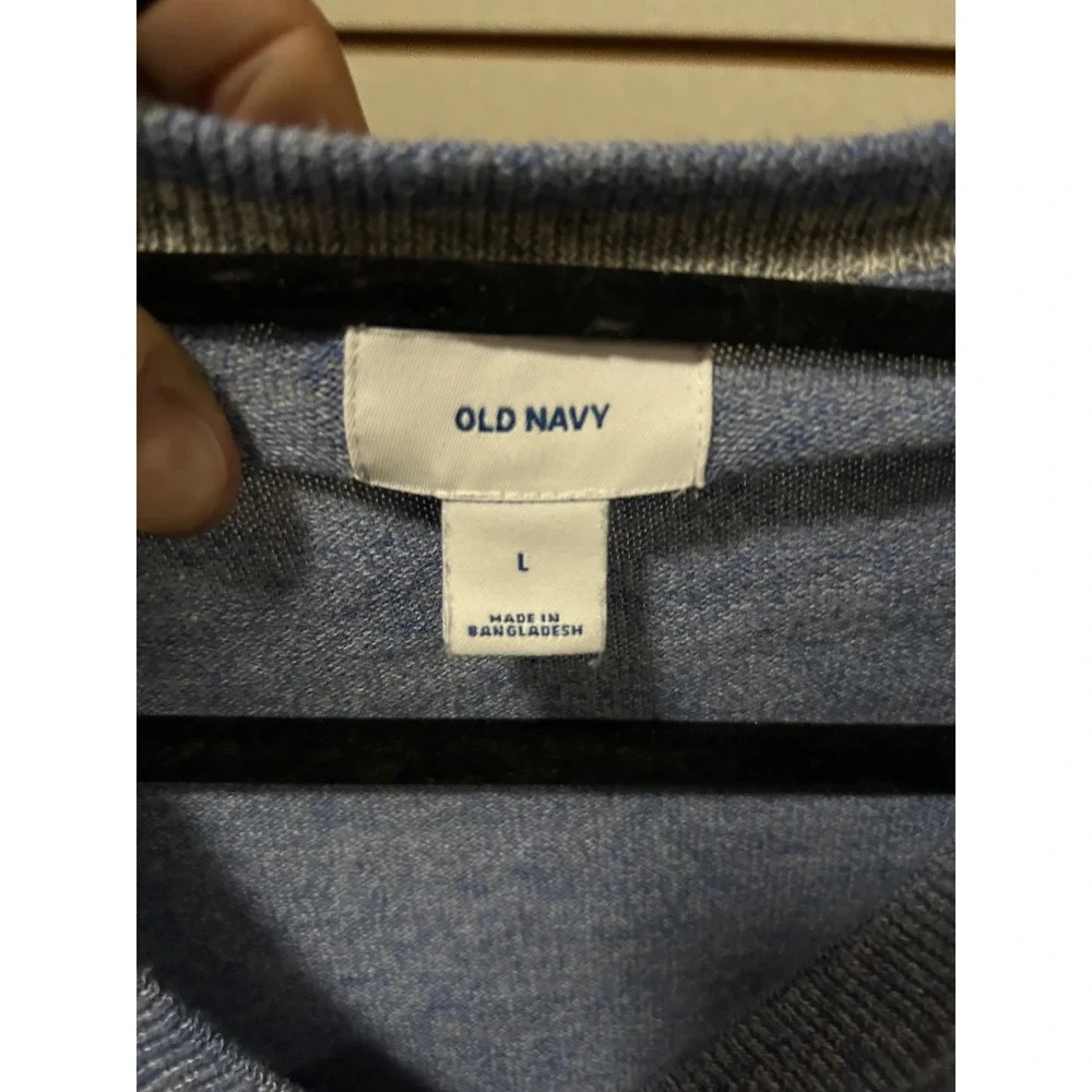 Old Navy Mens V-Neck Sweater Light Blue Heather Cotton Blend Size L Long Sleeve